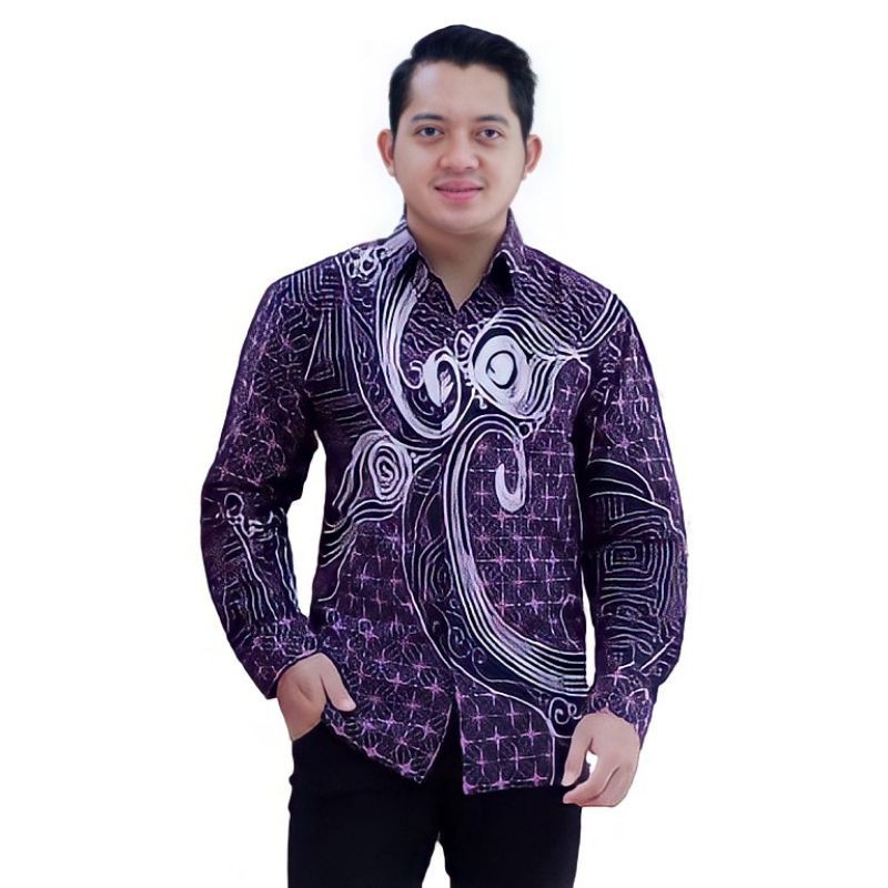 kemeja batik pria lengan panjang batik solo cowok Hem batik uwer ungu furing premium