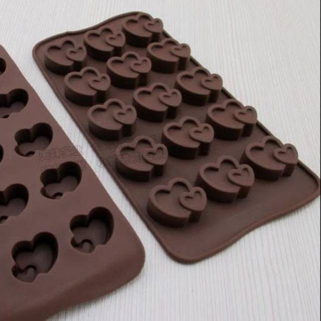 Cetakan silikon coklat puding motif hati besar dan hati kecil ( 15 kotak )
