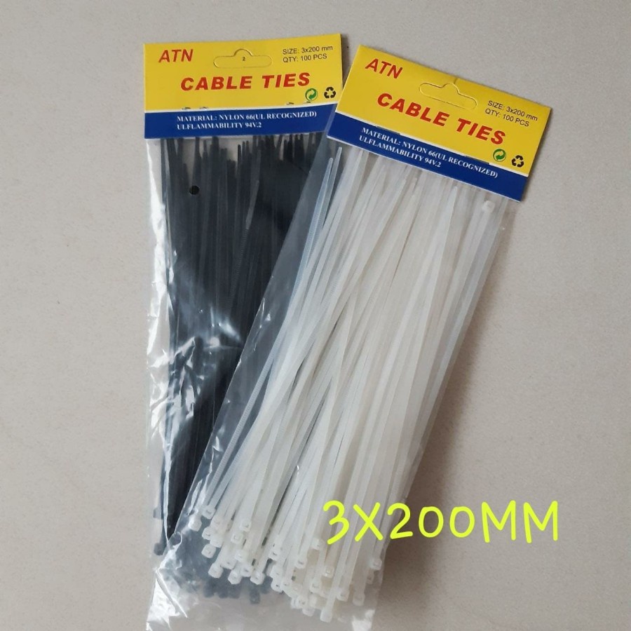 Kabel Ties 20 cm (3x200 mm) /Cable tie/Kabel Tis Putih/Hitam