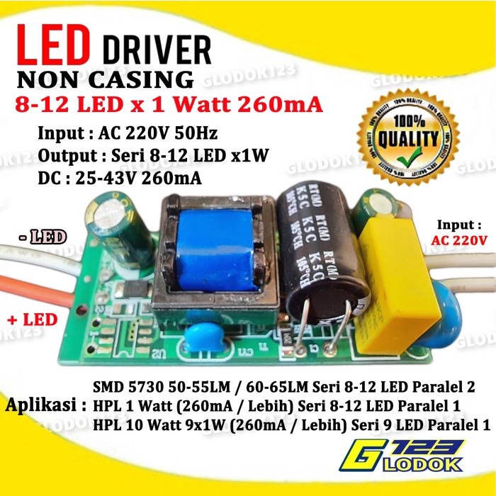 LED Driver LED 8-12 Watt 8-12W AC DC 260 mA PCB Board Tanpa Casing Box