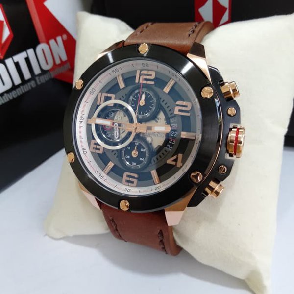 Jam Tangan Pria Expedition 6752 EXP6752 EXP 6752 Kulit Pria Hitam Rosegold Original Garansi Resmi