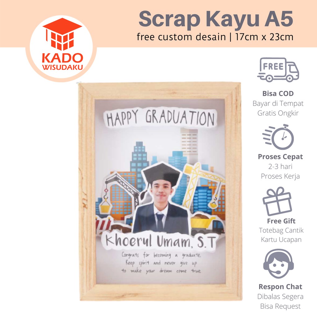 Scrap Frame Kayu A5 Kado Wisuda