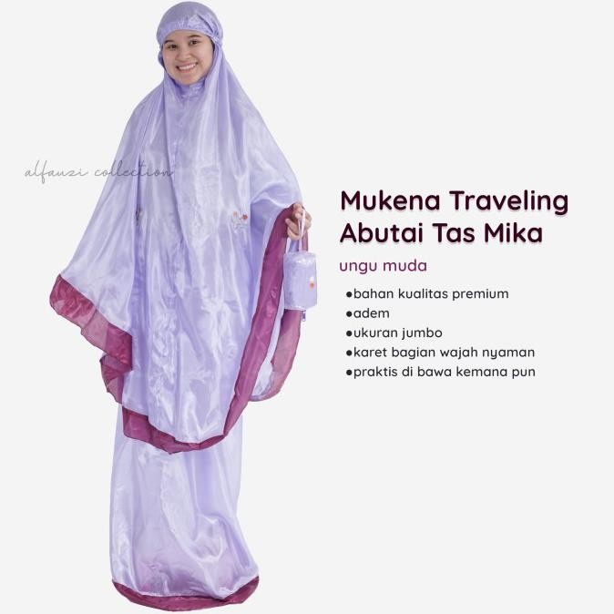 Mukena abutai satin sulam tas mika praktis buat traveling