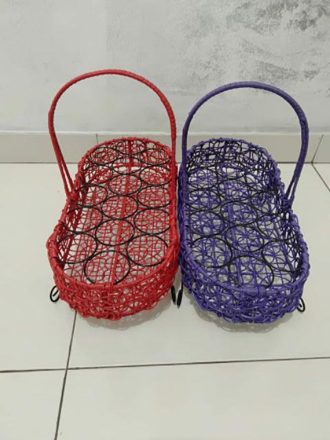 Keranjang Aqua 10 Cup Model Oval Bertangkai - Keranjang Aqua Rotan Sintetis 10 Skat Pake Jinjingan