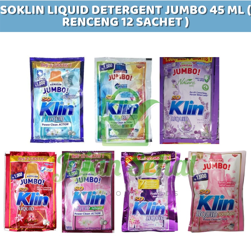 Soklin Liquid Detergent Jumbo 45ml 1 Renceng ( Isi 12 Sachet )