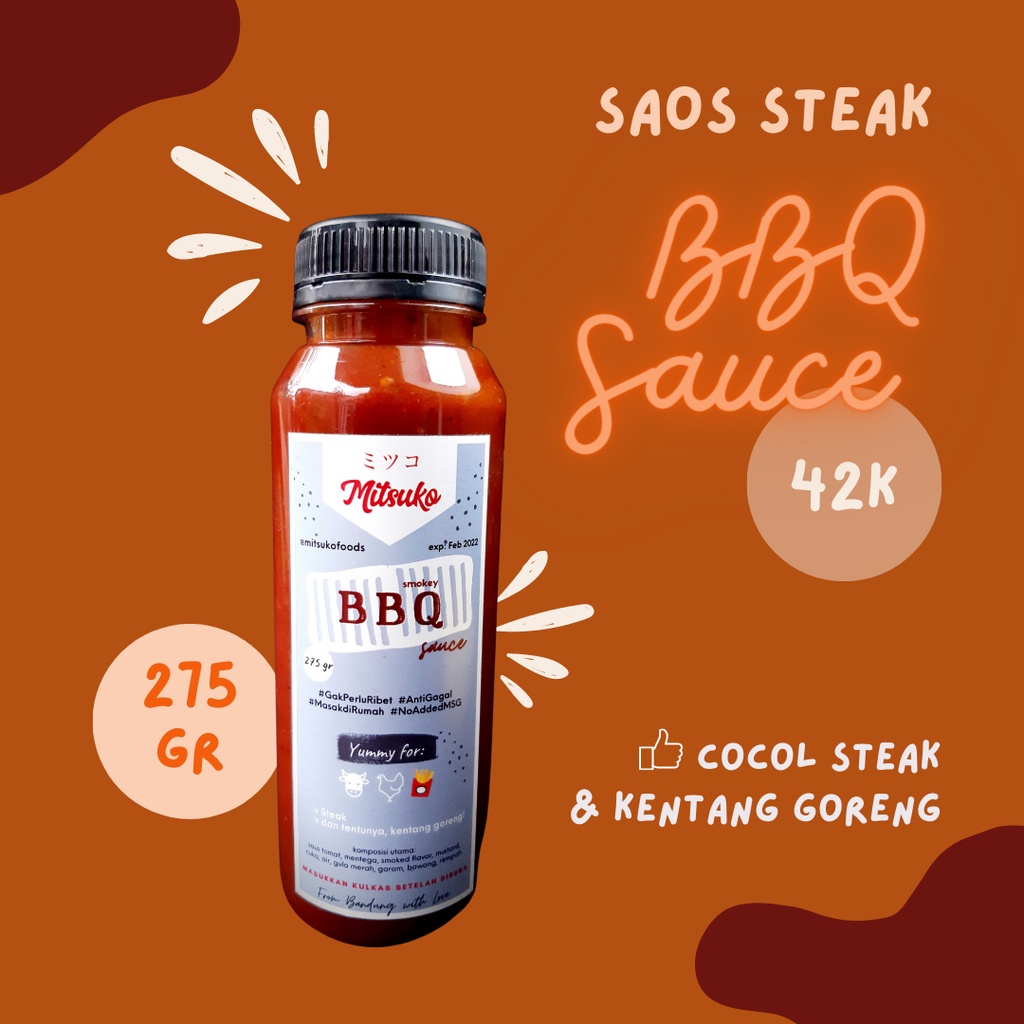 

Smokey BBQ Sauce 275 gram MITSUKO - halal saos saus barbekyu steak stik kentang fries