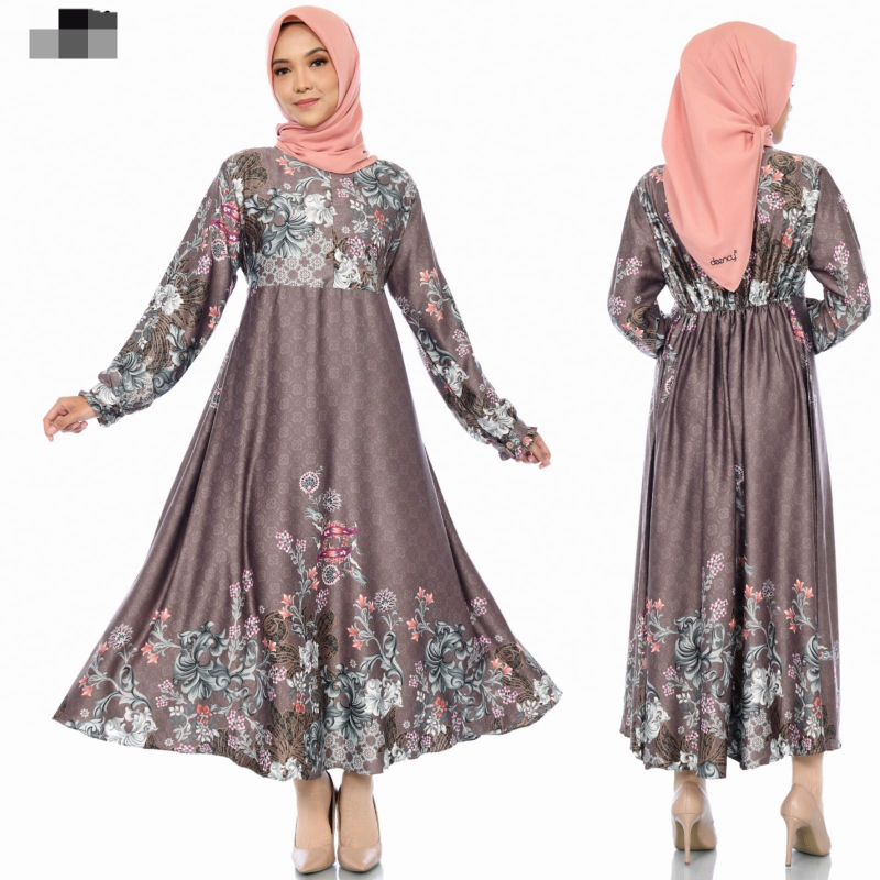 gamis satin motif bunga