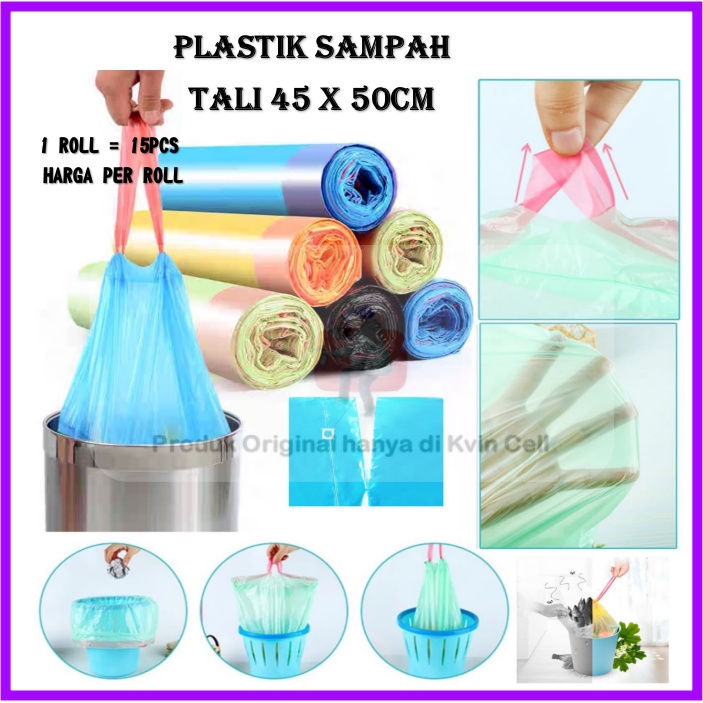 Jual Kantong Plastik Sampah Roll Jumbo Besar Gulung Tali Serut Putih Hitam Tebal 1 Roll Isi 15 7554