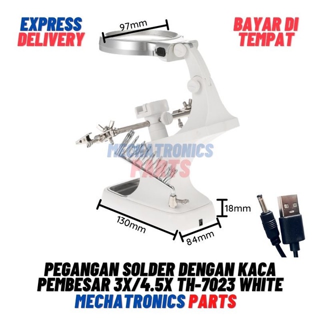 [5674] Pegangan Solder dengan Kaca Pembesar Desktop Welding Magnifier 3X/4.5X TH-7023 White