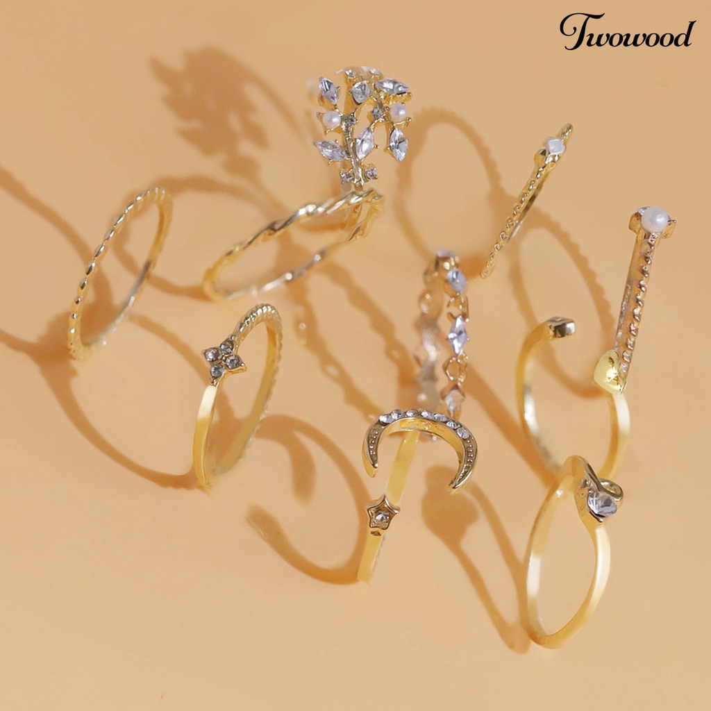 Twowood 10Pcs Metal Ring Irregular Exquisite Alloy Cubic Zirconia Jewelry Ring for Daily Wear