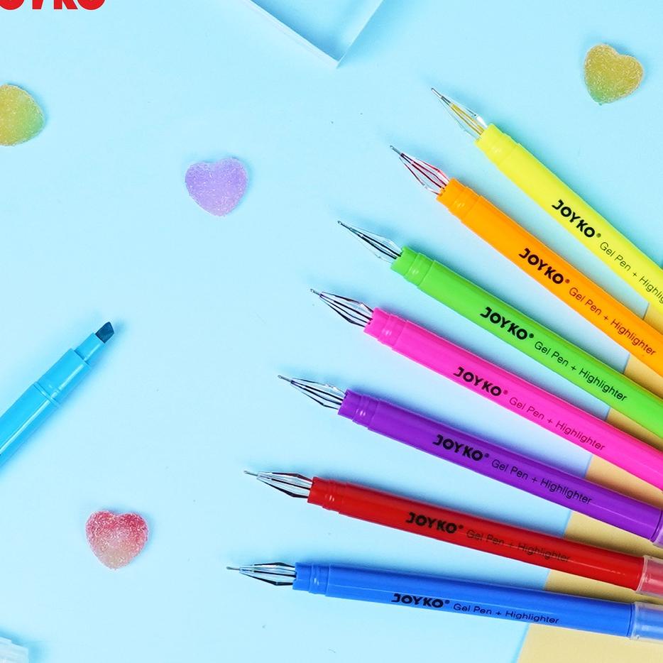 

Flash Sale - Color Gel Pen Pena Jel + Highlighter Penanda Joyko GPC-277 8 Warna