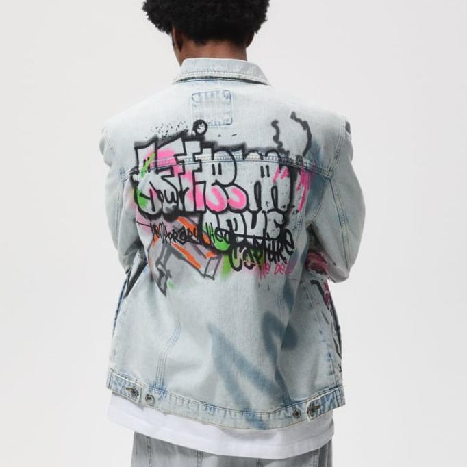Jaket denim jeans Graffiti Pria zara man Original asli