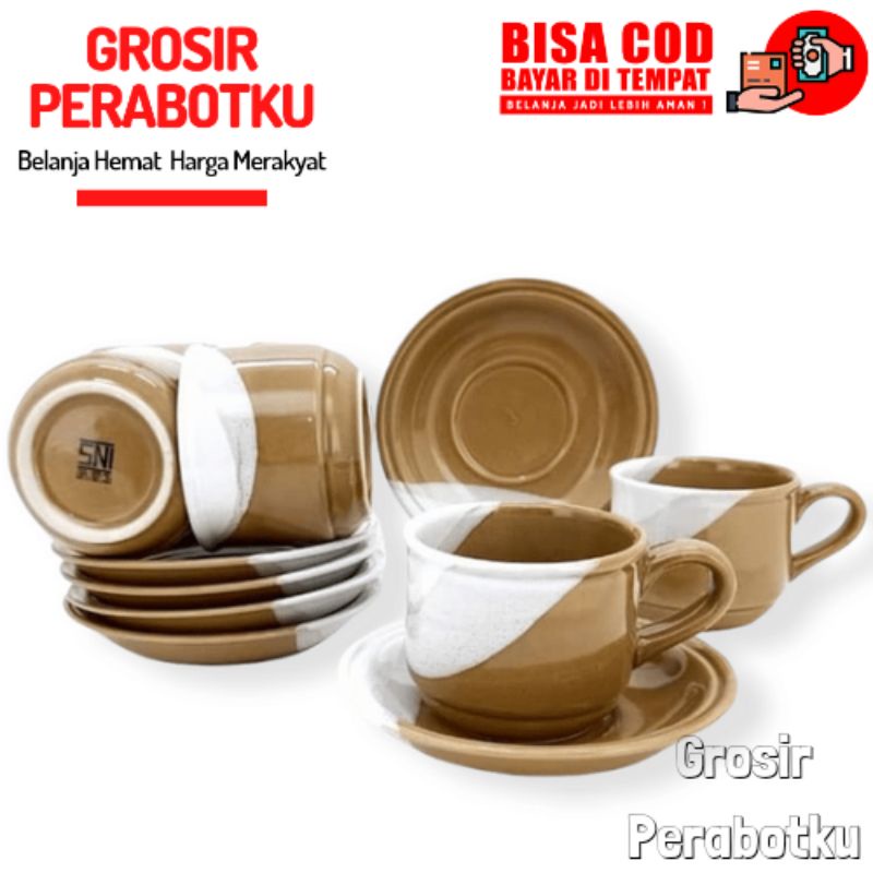 Cangkir Lepek Set KeramiK Two Tone Cangkir Kopi 2 Warna Cantik Unik Murah Gelas 2 Warna Murah