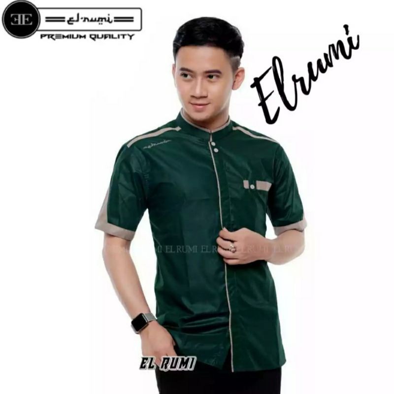 BAJU KOKO KEMEJA LENGAN PENDEK WARNA HIJAU BOTOL