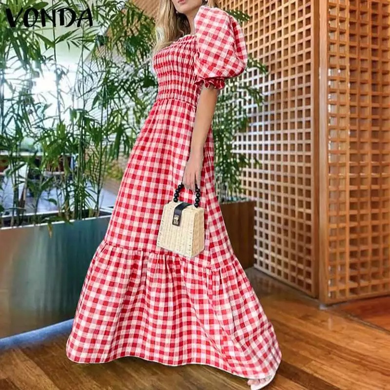 ODE - Dress Model Korea Dress Babydoll Motif Kotak Long Dress Katun Babydoll Dress / Dress Mingi