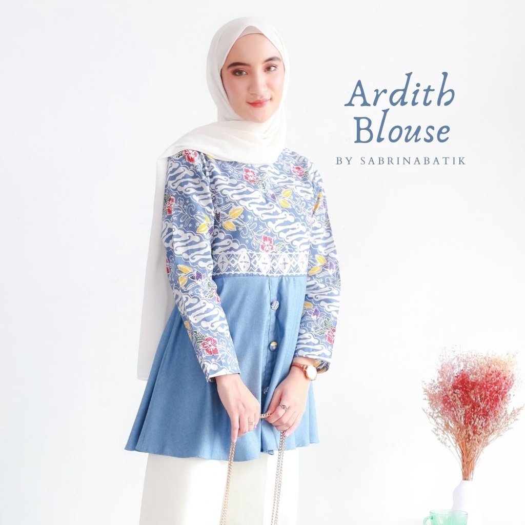 Ardith Blouse Atasan Batik Kerja Kantor Wanita Cantik Katun Nyaman Kekinian Cap Coletan Elegant