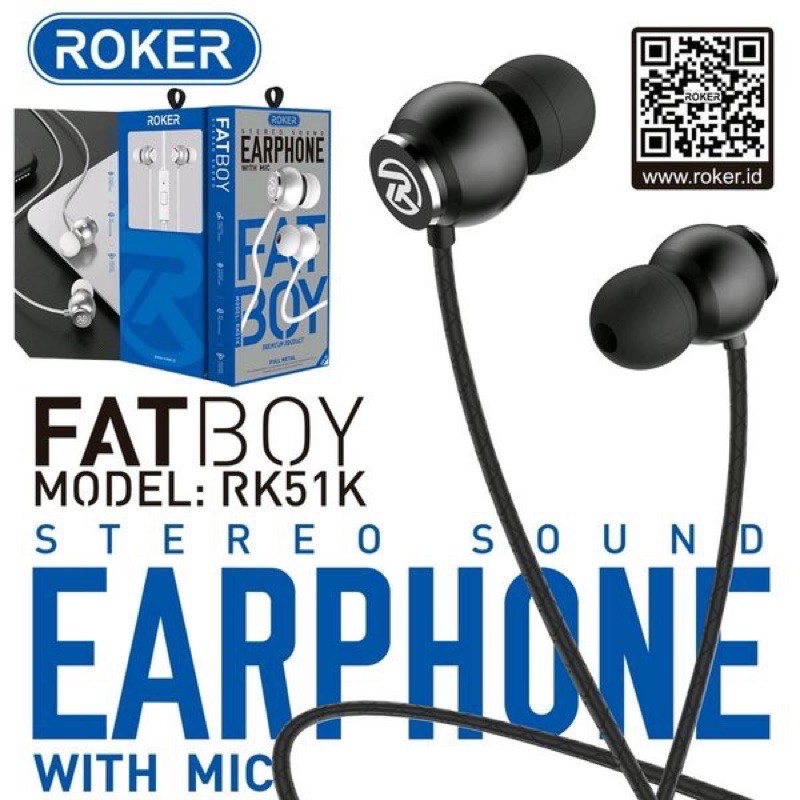 Handsfree ROKER RK51K / Headset Roker FATBOY / Earphone Stereo sound BASS ROKER RK 51K