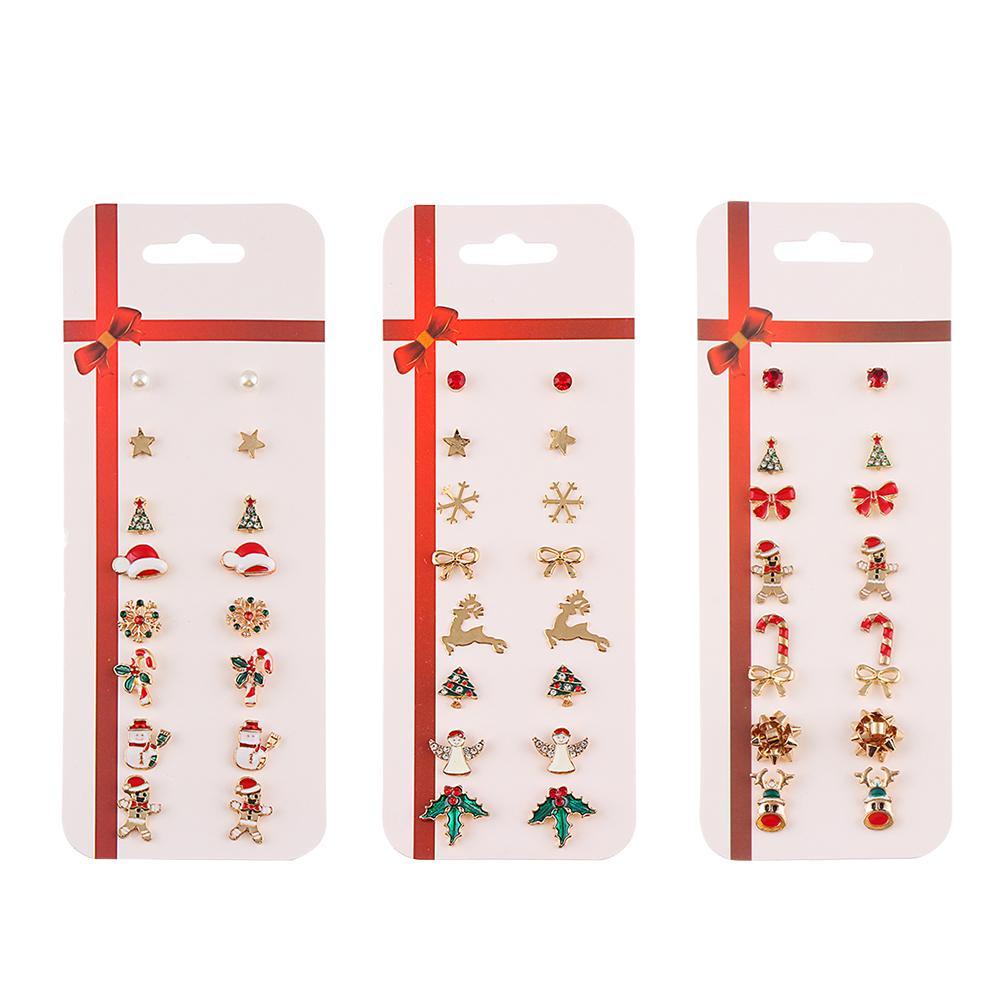 Preva 8pasang Anting Natal Set Hadiah Tahun Baru Stocking Snowflakes Drop Juntai