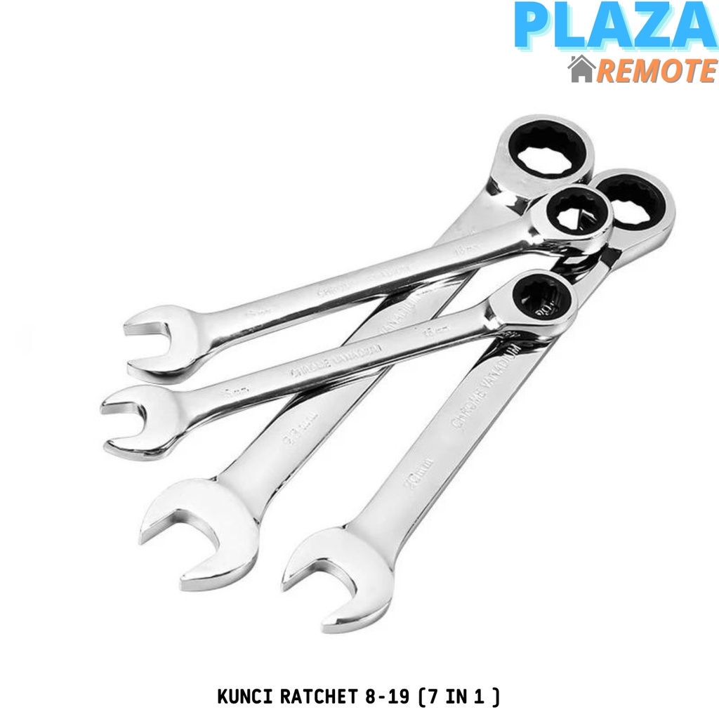 KUNCI RING PASS KOMBINASI RATCHET SET 8 - 19 MM 7IN1 CHROME VANADIUM