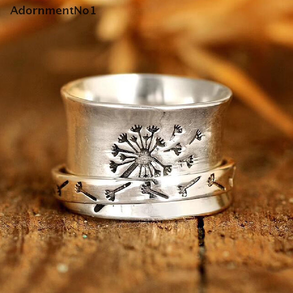 (AdornmentNo1) Cincin Fidget Spinner Motif Dandelion Anti Stress Untuk Pria / Wanita