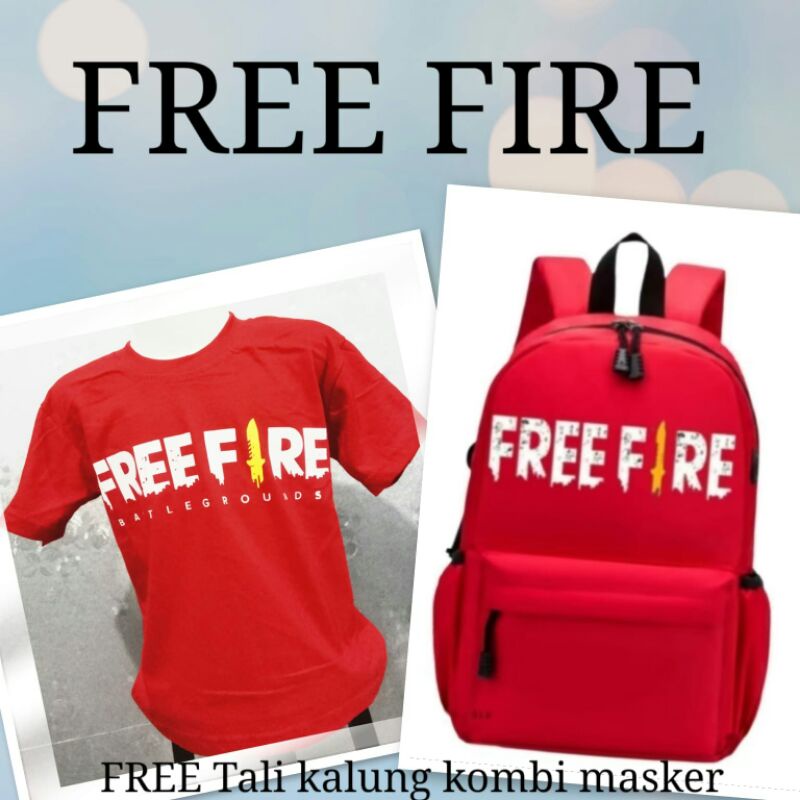 Rully_Kaos anak free fire katun Tas Ransel Sekolah SD free tali kalung kombi masker