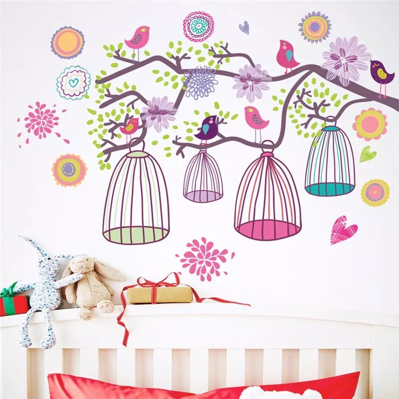 RELIZA WALLSTICKER sangkar burung colorful bird cage AY993 Stiker Dinding Wall Sticker pt