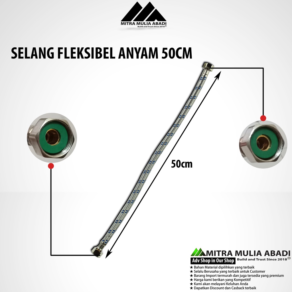 Selang Flexible Hose 50cm Anyam Closet Wastafel ICO