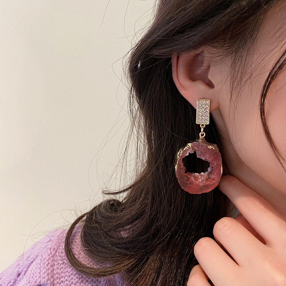 Mxbeauty Resin Batu Anting Elegan Tidak Teratur Geometris Merah Muda Tetesan Air Wanita Gadis Paduan Drop Anting-Anting Gaya Korea Anting-Anting