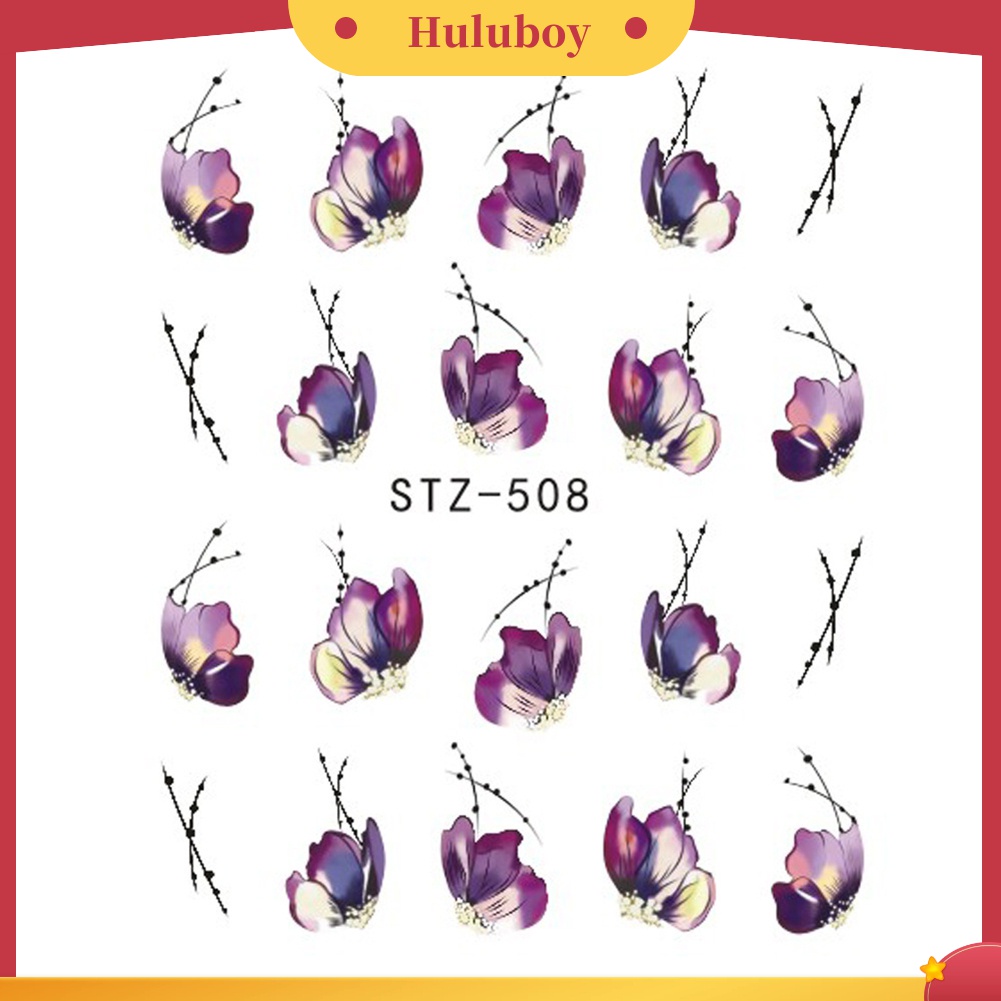 Huluboy Huluboy♡ Stiker Decal Transfer Air Motif Bunga / Kupu-Kupu Vintage Untuk Manicure DIY