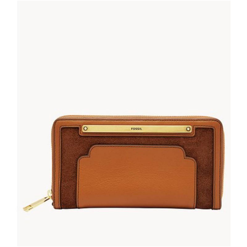 Dompet Fossl Liza Zip Clutch Brown Multi Original