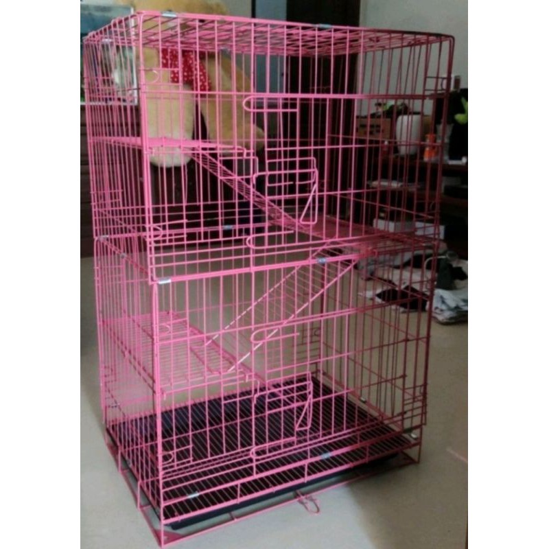 Kandang Kucing 3 Tingkat + Roda + Besi Tebal Lipat Size L 90x60x42 Ojek Online-2
