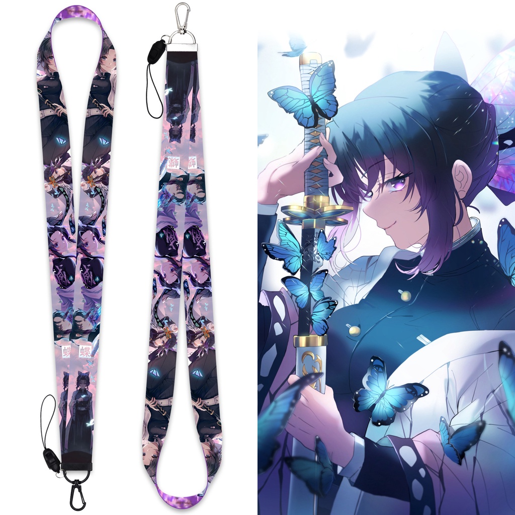 Tali Lanyard Panjang Kombinasi Gantungan Kunci Desain Ghost Killing Blade Butterfly Forbearance Dapat Dilepas Untuk Ponsel