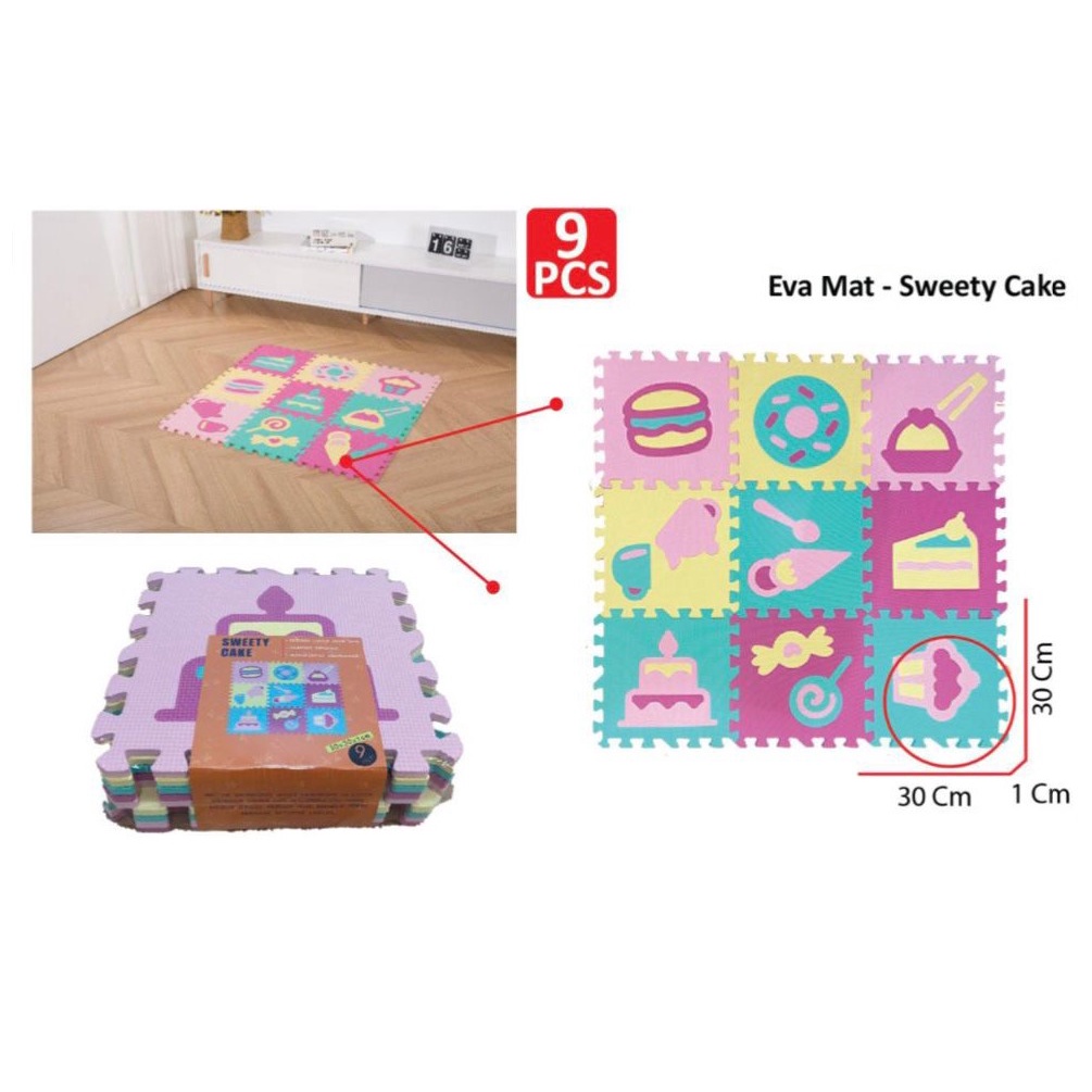 Mainan Anak Puzzle Mat Eva mat 30cmx30cmx1cm Alas Lantai Puzzle Lantai Puzzle Tebal Isi 9