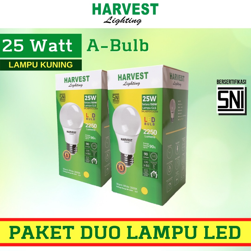 25W - Paket DUO - HARVEST LIGHTING Lampu Bohlam LED A Bulb  25 Watt Lampu Hemat Energi Original Bersertifikasi SNI dan Bergaransi