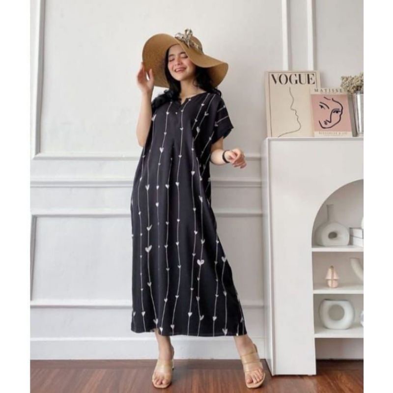 Daster Panjang Semata kaki Busui Kekinian Non Ruffle  AFERO STORE-LONG(LOVE HITAM)