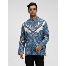 M2menstyle Bohemian Etro Aquamarine Kemeja Pria Lengan Panjang Blue
