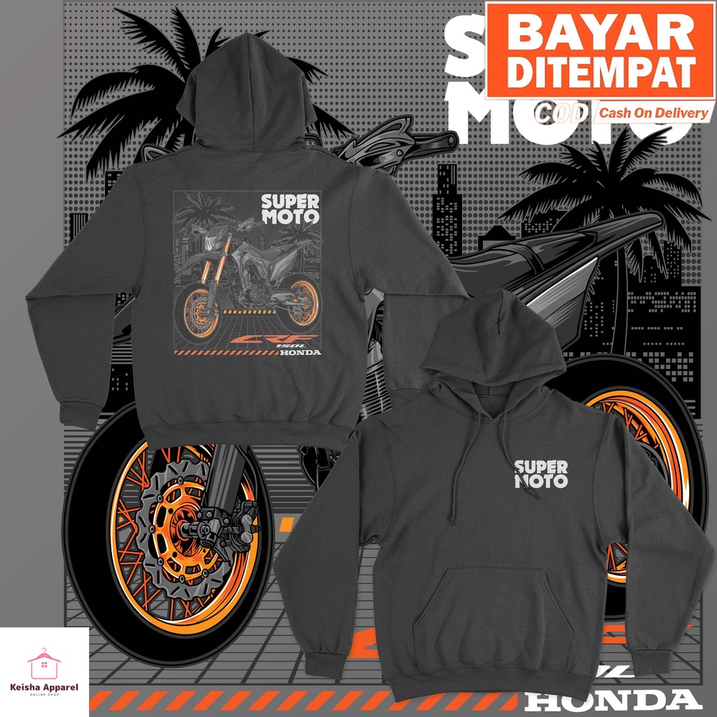 JAKET HOODIE HONDA CRF 150L SUPERMOTO BLACK SERIES HOODIE CRF150 COWOK CEWEK
