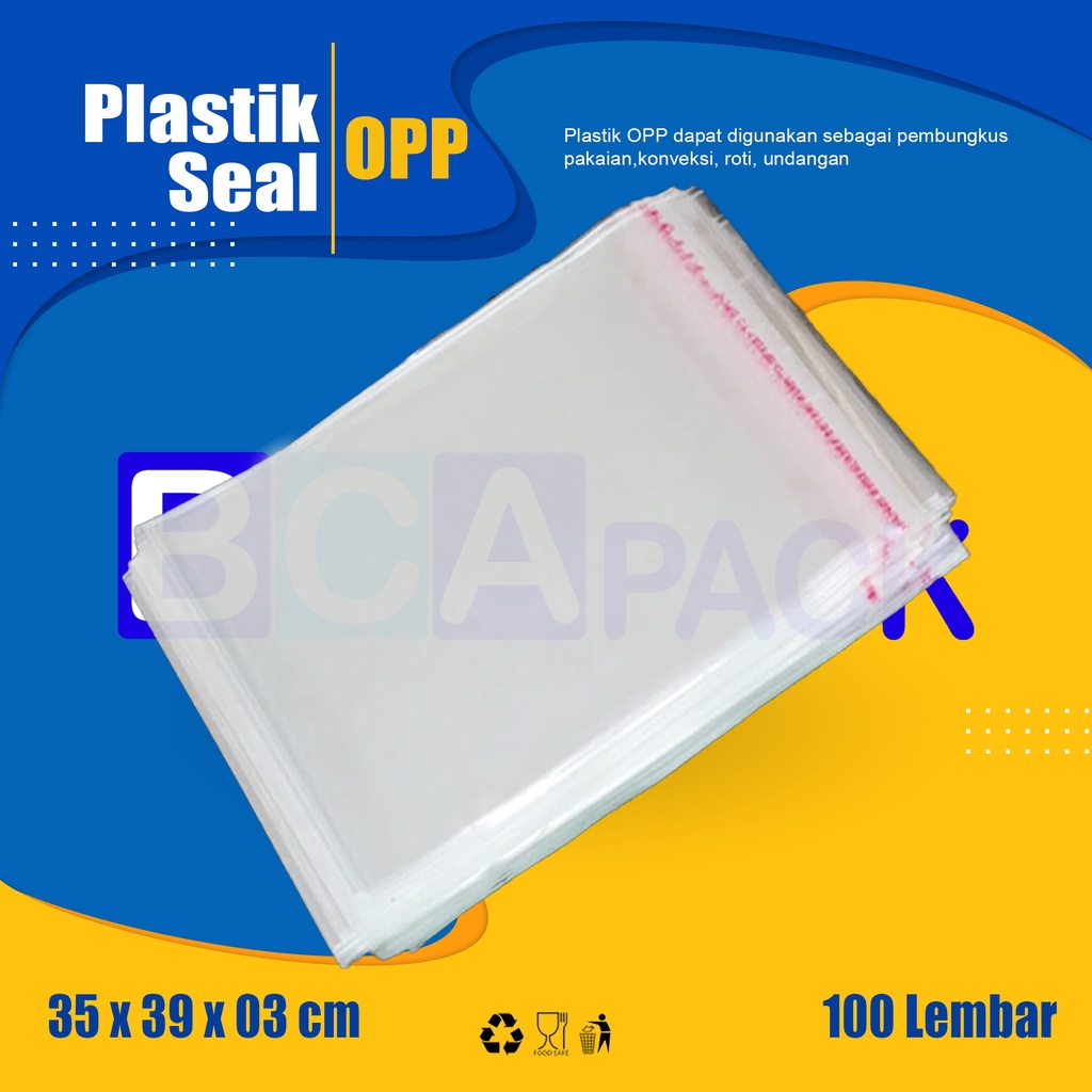 

PLASTIK SEAL OPP UKURAN 35 X 39 X 03 - PLASTIK KEMASAN BENING ISI 100 LEMBAR