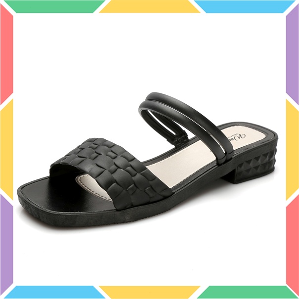 713-2 Sandal Sepatu Wedges Wanita Wonderly Motif Buaya Sendal Slop Jelly Karet Motif Ular Tawana-Black