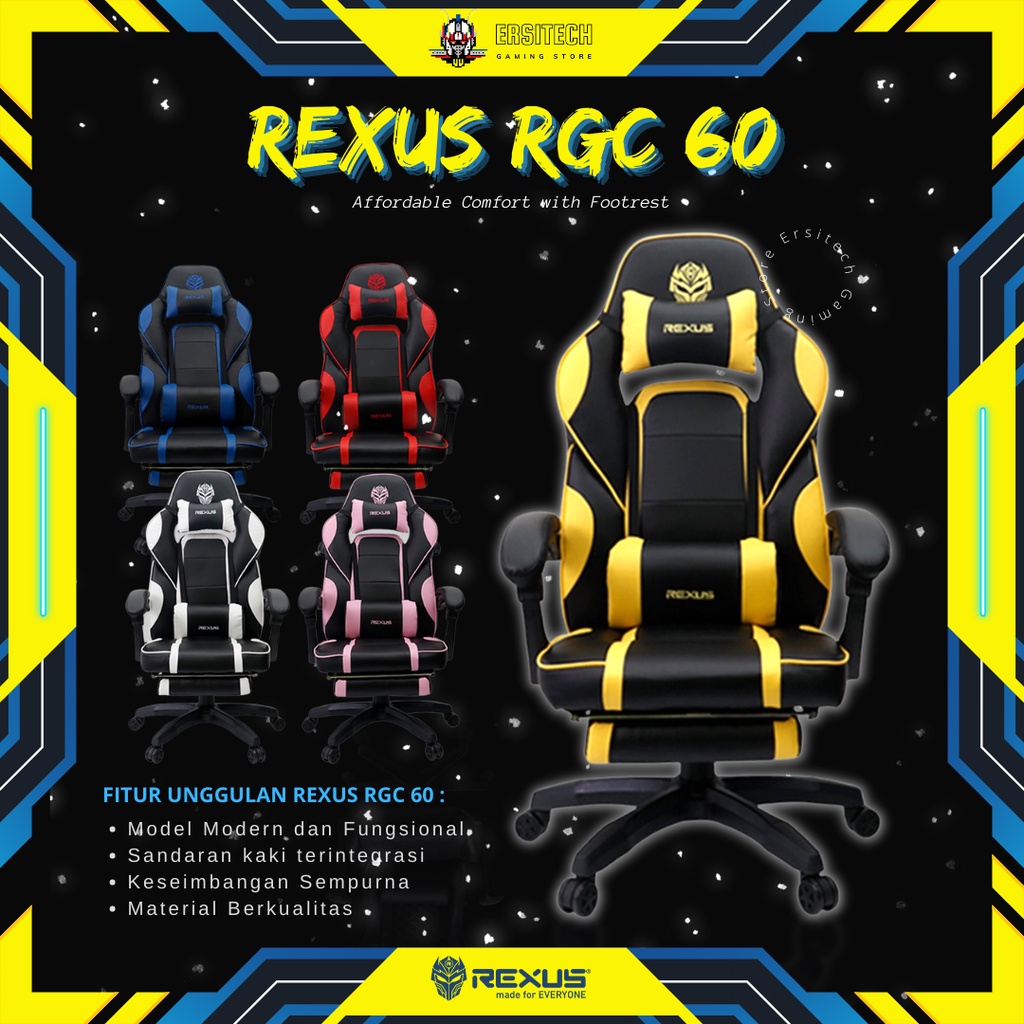Rexus Gaming Chair RGC R60 - Kursi Gaming Rexus, Kursi Gamming, Kursi Rexus, Harga Kursi Gaming, Cha