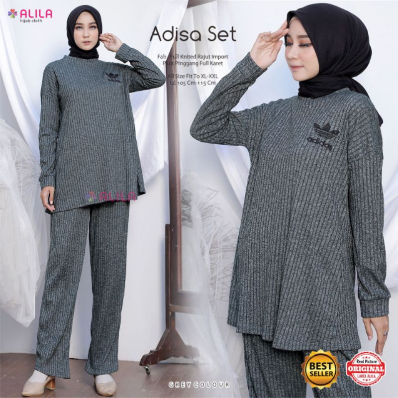 TOP [BISA BAYAR DITEMPAT] ADISA SET BY ALILA 2 / SETELAN WANITA POLOS BAHAN RAJUT