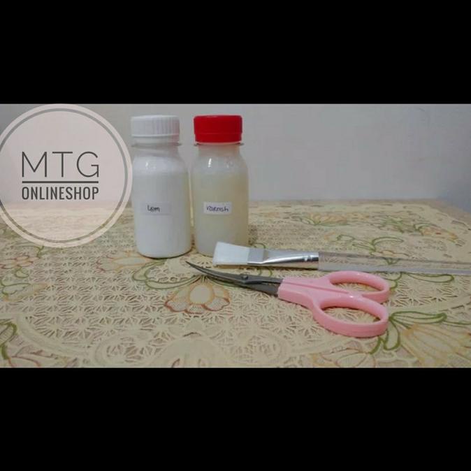 

[BISA COD] Paket Belajar Decoupage Termurah / Lem - Varnish - Kuas - Gunting