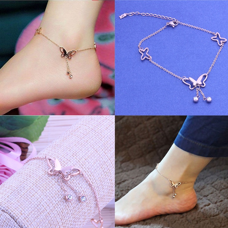 Gelang Kaki Rantai Rose Gold Dengan Hiasan Kupu-Kupu Untuk Wanita Butterfly