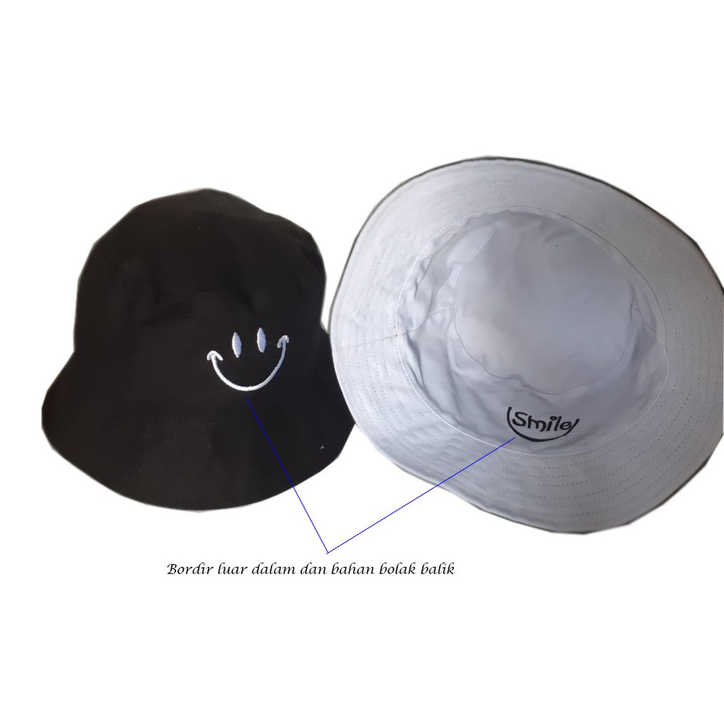 Topi bucket atau buckethat motif bordir smile