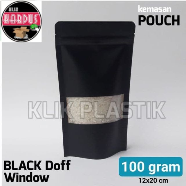 KEMASAN BLACK WINDOW 100GR MATTE/STANDING POUCH/ PLASTIK KLIP BAG