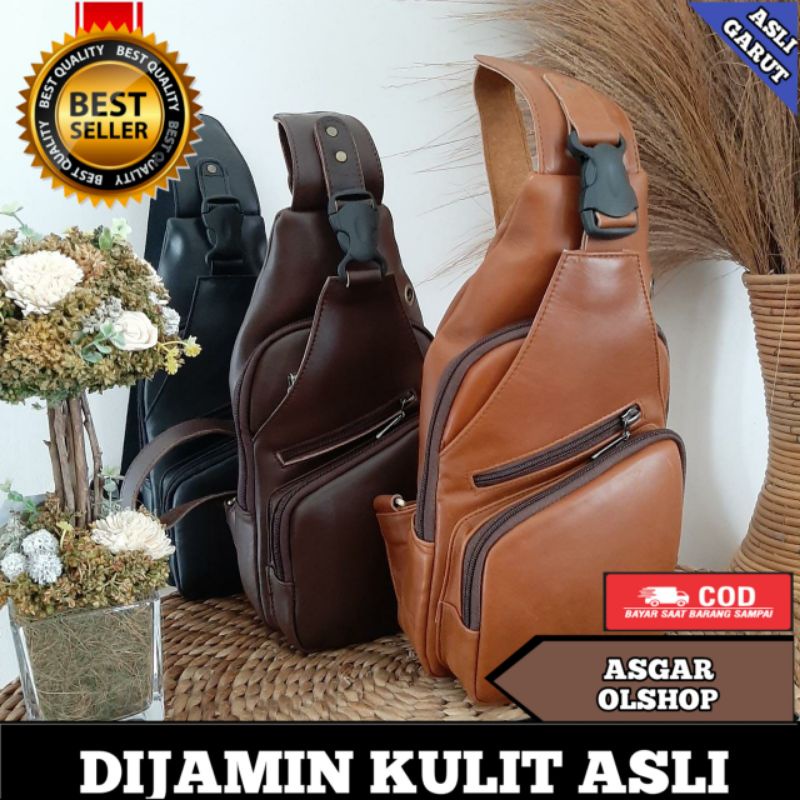 TAS SELEMPANG PRIA KULIT ASLI SLINGBAG COWOK TAS PUNGGUNG WAISTBAG LAKI LAKI KULIT ASLI MURAH KEREN