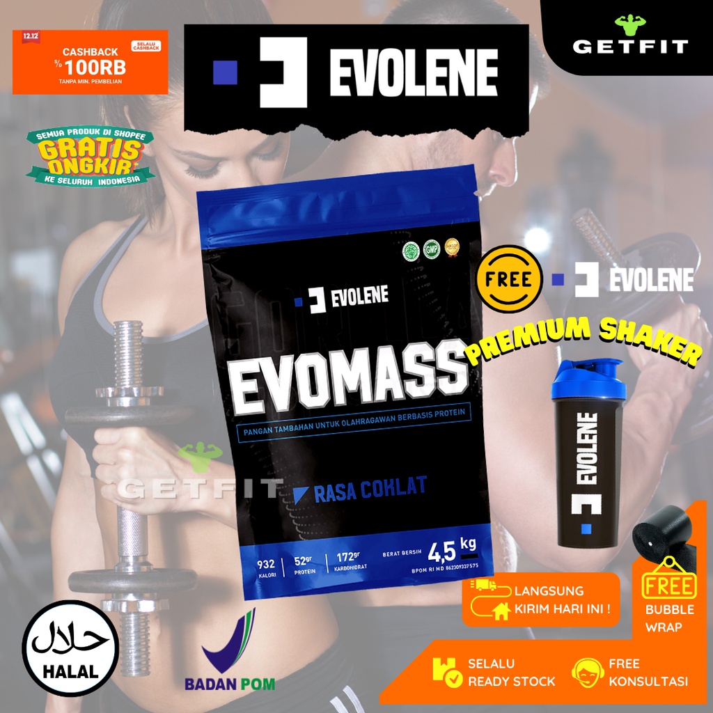 EVO MASS 4,5KG EVOLENE EVOMASS BPOM HALAL COKLAT SUSU PROTEIN 10LBS 10 LBS 4,5 KILO KG