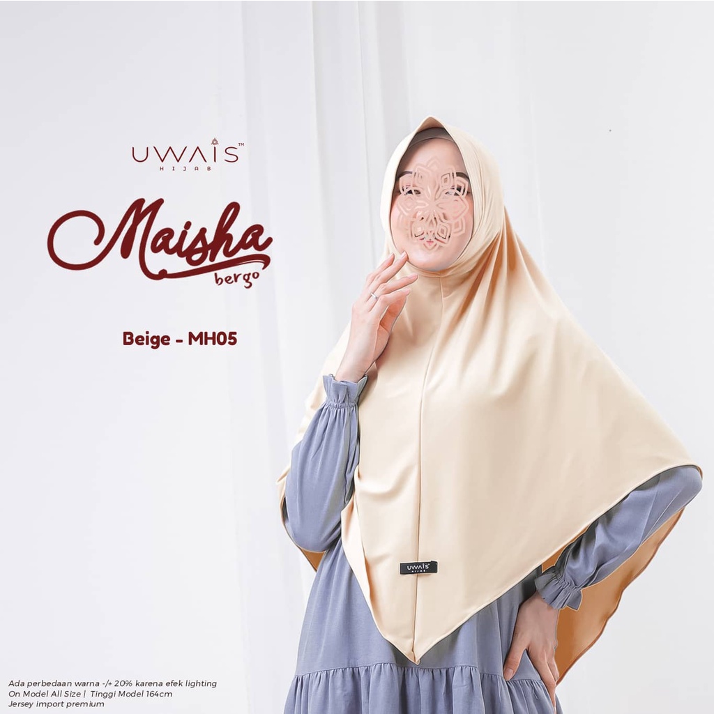 JILBAB INSTAN BERGO MAISHA KERUDUNG KAOS JERSEY  POLOS ANTEM UWAIS HIJAB SYARI TERBARU BEST SELLER-Beige