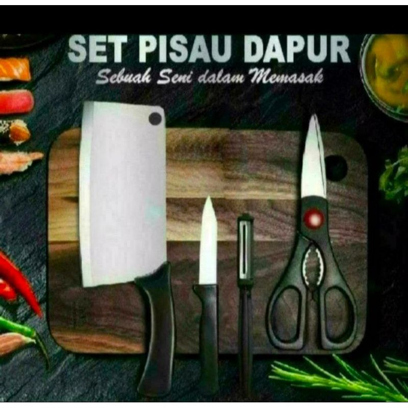 pisau dapur set 5pcs J13/set pisau dapur isi 5pcs hitam