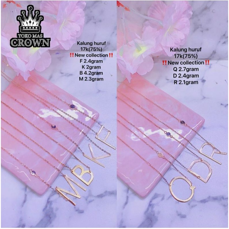 TokoMasCrownLokasari.Kalung Huruf Fashion F,K,B,M,Q,D,R Emas Asli